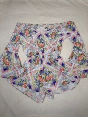 Maaji White Romper with Pink, Blue & Green Floral Patchwork